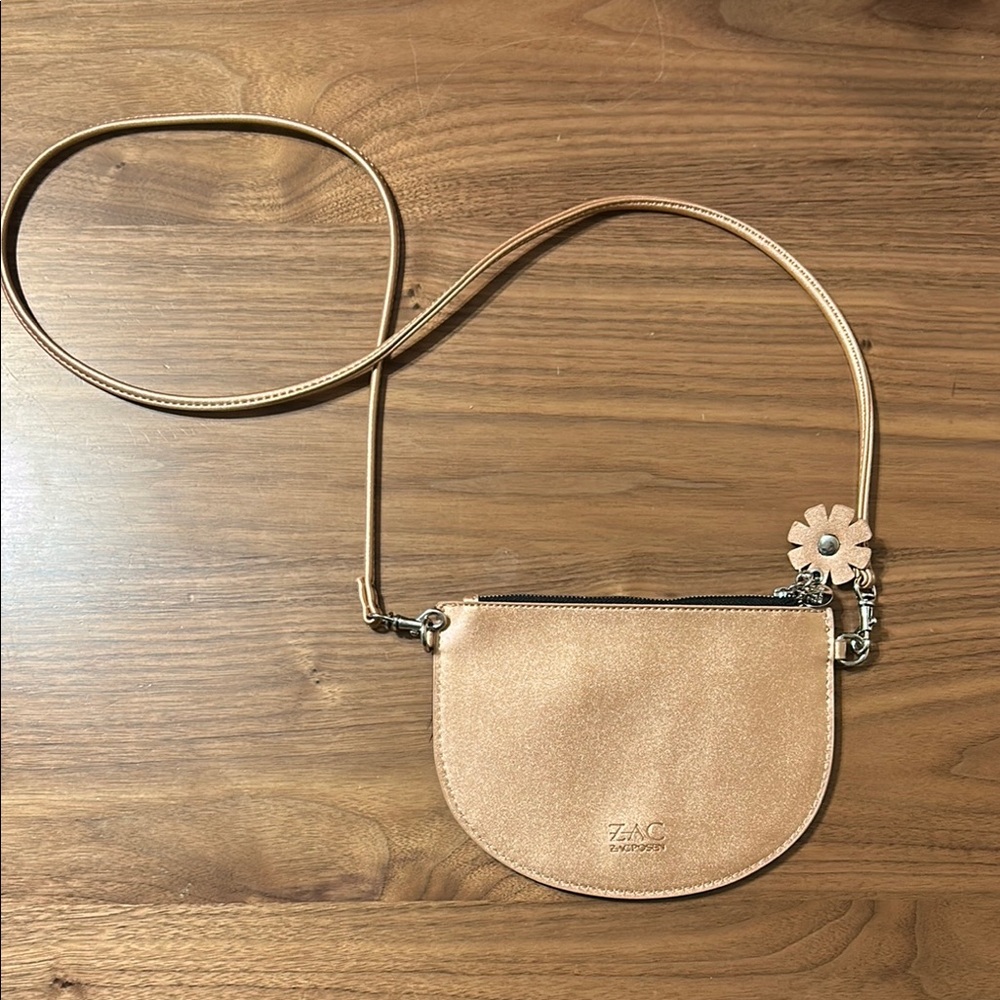 Zac Posen Rose Gold Small Crossbody Bag with Flower Detail